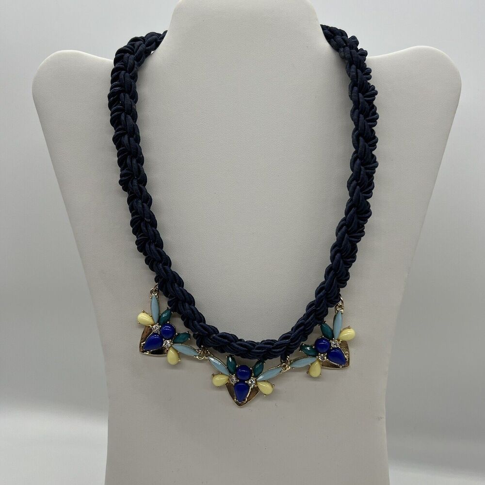 Y2K Blue Braided‎ Cord Bib Rhinestone Blue Yellow Necklace Evening Formal Career
